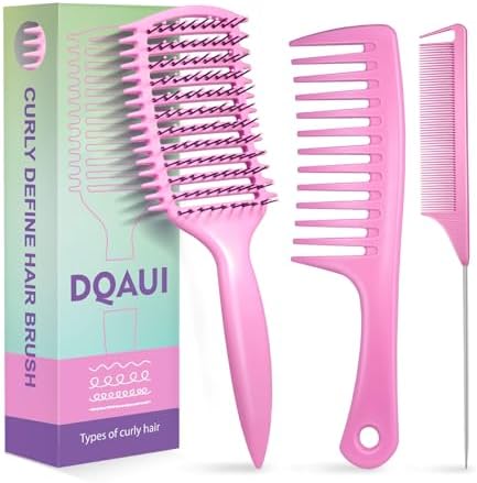 Curly Hair Brush & Curl Defining Brush – Easily Detangles Knots with Less Pulling – Styles Wet or Dry Hair, Tames Frizz for All Curl Types (Pink 3Pcs) by Unknown