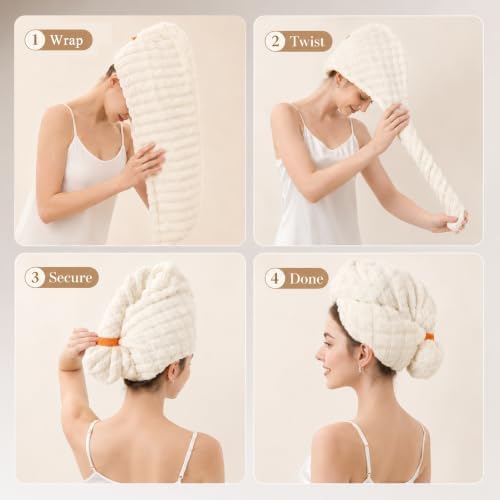 Microfiber Hair Drying Towel 2Pack, Large Size for Women, with Elastic Band - Image 5