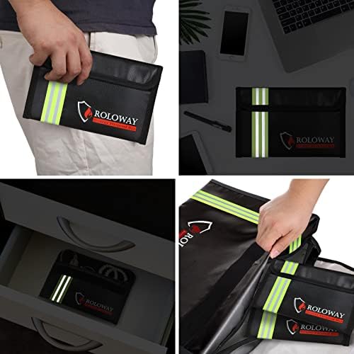 ROLOWAY Small Fireproof Bag (5 x 8 inches) with Reflective Strip, Fireproof Money Bag for Cash, Valuables, Passport, Currency & Keys (2-Pack Black) - Image 6