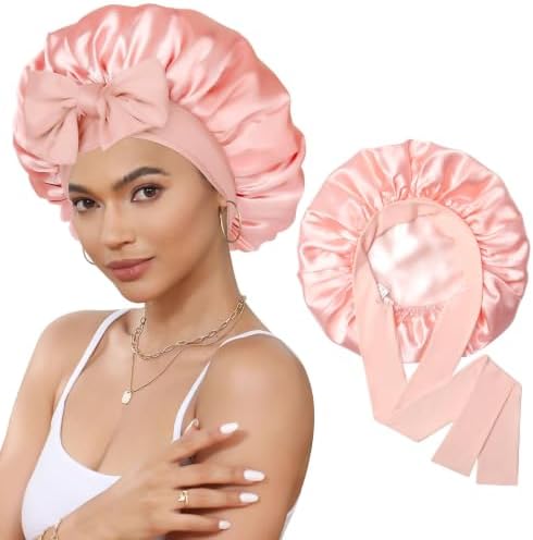 CHLINS Double Layer Satin Bonnet for Sleeping, Hair Bonnet for Curly Hair by CHLINS
