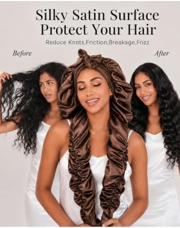 Double Layer Slik Like Satin Bonnet, 33-43" XXL Bonnet for Braids Long Hair - Image 4