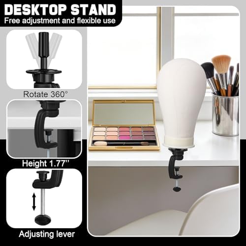 ProSuites 22 Inch Canvas Mannequin Head with 61" Adjustable Wig Stand Tripod, Wig Set of 40 PCS with Wig Holder, Caps, Elastic Bands, T/C Pins Tool Kit for Wigs Styling Making Display - Image 6