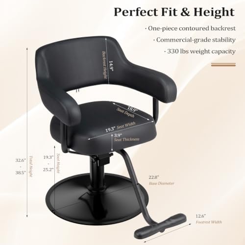 OmySalon Barber Chairs for Barbershop Dark Brown and Gold Styling Chair, Salon Chair for Hair Stylist Heavy Duty Hydraulic Pump, 360°Swivel with Footrest, Hairdressing Beauty Spa Braiding Equipment - Image 3
