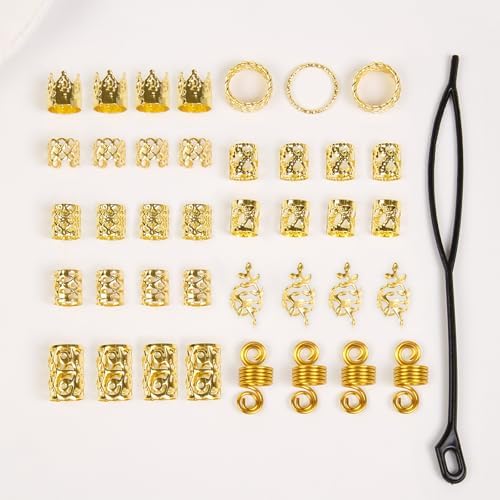 220 Pcs Viking Gold Hair Accessories for Braids Loc Jewelry for Women Hair Dreadlock Metal Hair Beads Rings Cuffs for Braids Beard Decoration Gold - Image 3