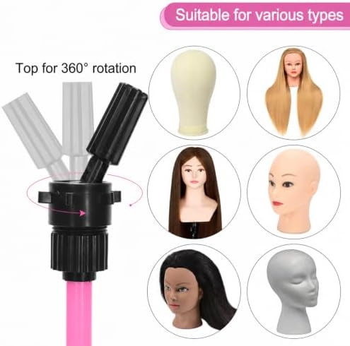 Ailsa 25" Wig Stand Tripod Adjustable Mannequin Head Stand Metal Mini Wig Head Stand for Training Mannequin Heads and Canvas Block Head (Pink) - Image 5