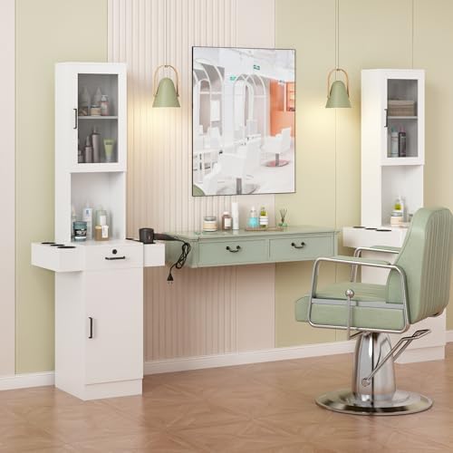 RESHABLE Salon Station for Hair Stylist,Hair Styling Storage Cabinet,White - Image 4