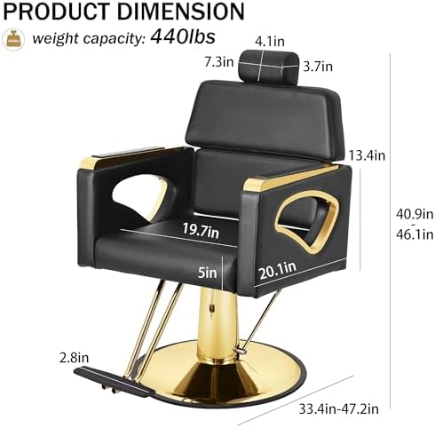 Black Salon Chair for Hair Stylist, Reclining Barber Chair for Barbershop - Image 3