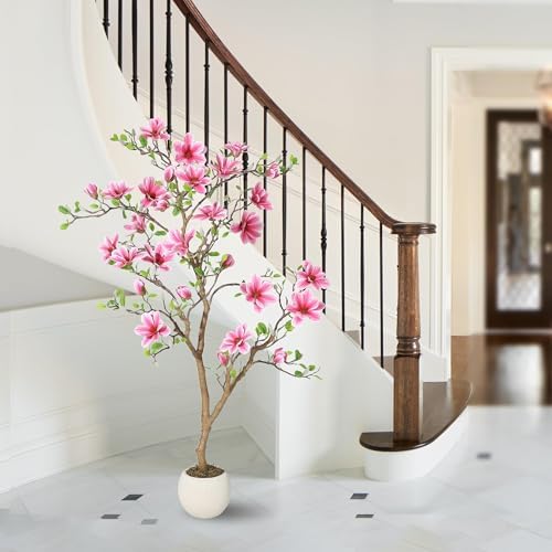 5 Inch Artificial Magnolia Tree with Pot, Faux Flower Tree with Pink Magnolia Blooms and Green Leaves, Potted Artificial Plant for Living Room, Bedroom, Office, Entryway, Store, Home Dector - Image 7