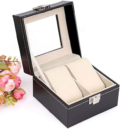 Teensery Watch Box 2 Slots Black Leather Watches Storage Case Glass Top Watch Case Organizer Jewelry Display Case for Men and Women - Image 2