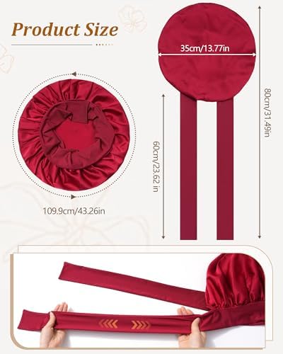Satin Bonnet for Sleeping Women Silk Sleep Bonnet for Curly Hair Wrap with Elastic Tie Band Night Cap Wine Red - Image 2