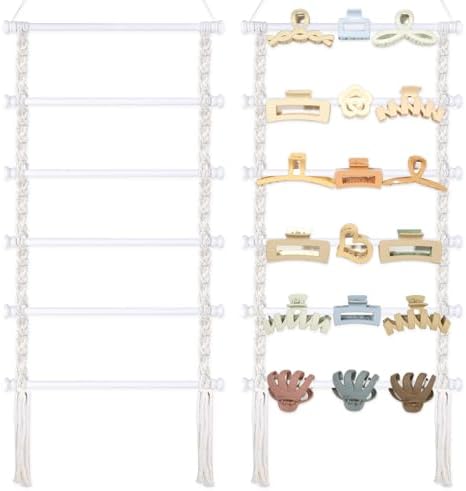 SNOWSTAR Macrame Hair Claw Clip Organizer,White Hanging Hair Clip Holder and Storage for Women Girls,Claw Clip Hanger Home Decor for Wall,Door,Closet by WelcometoSNOWSTAR
