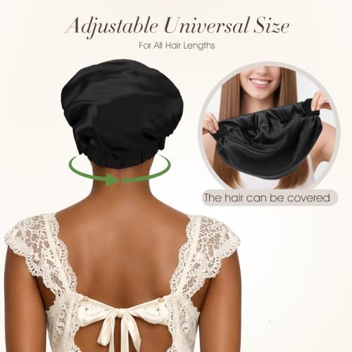LC-dolida Satin Silk Bonnet for Sleeping Women Men, 2-in-1 Bonnet with Eye Mask Adjustable Hair Bonnet for Curly & Natural with Sleep Mask, Reduce Frizz, Lock in Moisture, Prevent Breakage and Tangles - Image 6