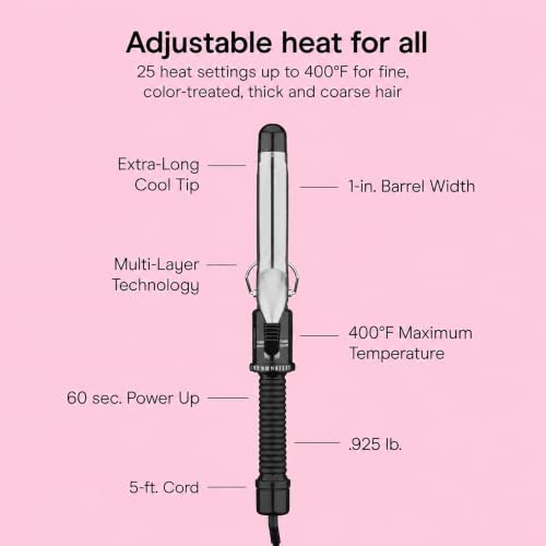 Conair Curling Iron​, Fine to Thick Hair, 1-in. Barrel, Black/Silver - Image 4