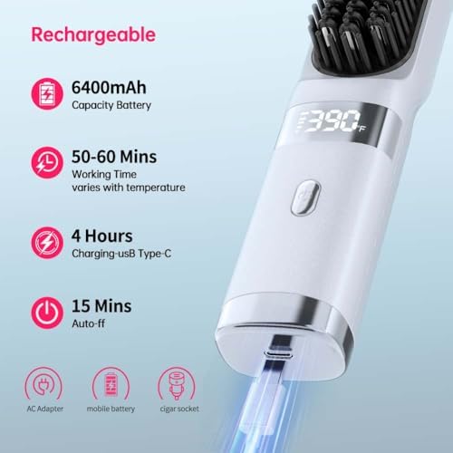 Cordless USB-C Hair Straightener Brush FastHeat(White) - Image 4