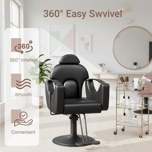 Salon Barber Chair for Hair Stylist, Professional Reclining Hydraulic Styling Chair with Heavy-Duty Pump, All Purpose Hairdresser Chair for Barbershop, Braiding, Shampoo, Spa Equipment, Black - Image 6