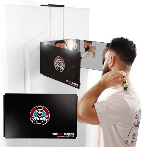 360 Mirror LED Lights Barber 3 Way Hanging Mirror Self Hair Cutting System - Image 2