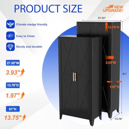 GAIOUS 61" Tall Kitchen Pantry Cabinet,Metal Storage Cabinet Black Cupboard - Image 2