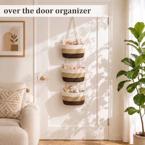 TeoKJ Over the Door Hanging Storage Basket, Wall Organizer, Gradient Brown - Image 2