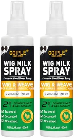 2PCS Wig Milk Spray for Synthetic Hair, Leave-In Conditioner Wig Detangler Spray for Human Wigs, Conditioner ＆ Detangler 2 in 1 Moisturizer, Hydrates & Replenishes Synthetic Hair Wigs Easy Combing by Goiple