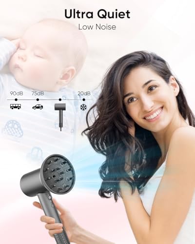 CONFU Hair Dryer, 110000 RPM Fast Drying Blow Dryer with Magnetic Diffuser and Concentrator, Professional Lightweight Ionic Hair Dryer for Women and Men Grey - Image 5