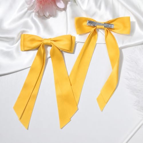 2PCS Yellow Hair Bows, Large Ribbon Bow Hair Clips for Girls Women Cute Ponytail Holder Accessories for Toddlers Kids Teens - Image 7