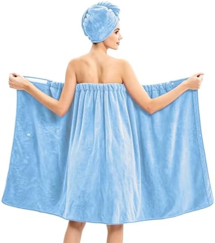 Absorbent Towel Wrap for Women Wearable Bath Towel Set with Hair Turban by MakemadeDIY