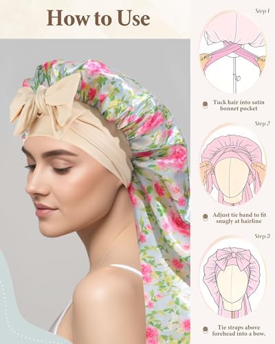 AWAYTR Reversible Long Satin Hair Bonnet for Braids Sleeping Women - Image 6