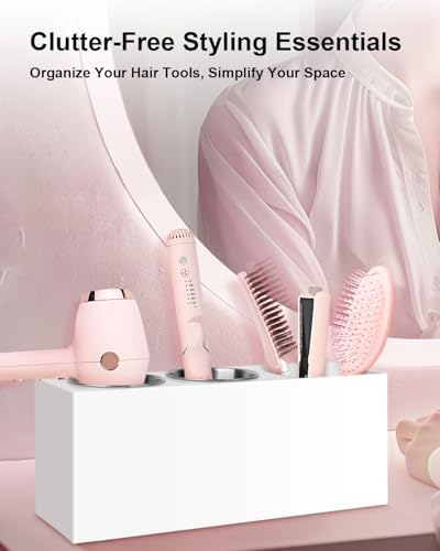 Hair Tool Organizer, Hair Dryer Holder with Heatproof Steel Cups, Acrylic Vanity Organizer for Curling Iron, Flat Iron & Hair Brushes, Perfect for Bathroom (White, Standard) - Image 2