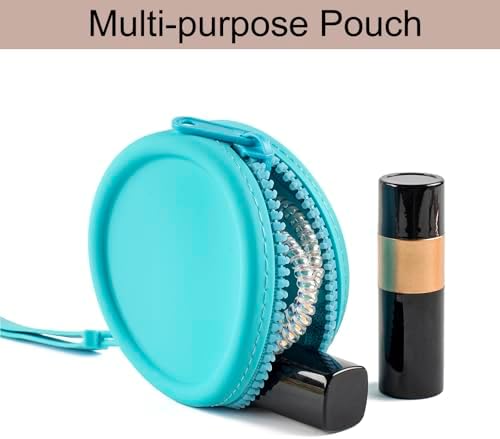 Small Silicone Makeup Bag for Women Round Purse Essentials Portable Cosmetic Accessories Organizer Small Travel Kit Storage Pouch (Blue) - Image 2