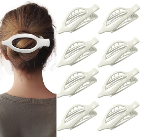 8 Pack Glossy White Flat Hair Clips for Women – Sleek Non-Slip Claw Clips with Strong Hold, Minimalist Hair Accessories for Bridal, Office, or Everyday Wear by CentStar