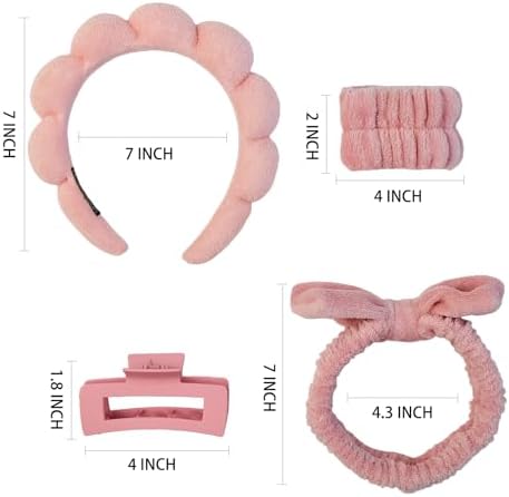 7 Pcs Spa Set, Facial Headband and Wristband Set, Skincare Accessories, College Style Girl Idea Gifts, Hair Accessories for Women and Girls（ Coral Pink） - Image 6