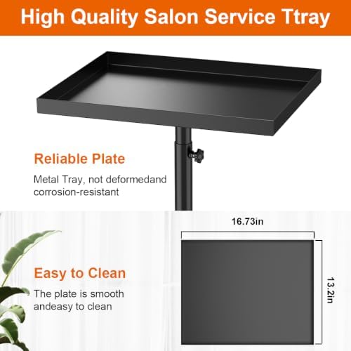 Salon Tray Cart Tattoo Tray Rolling Cart, Service Rolling Tray, Height Adjustable Styling Tray, Storage Tray Trolley for Beauty Salon Clinic Spa (Black) - Image 2