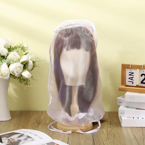 Loopeer 6 Pcs Wig Storage Bag Adjustable Wig Cover with Drawstring,White - Image 4