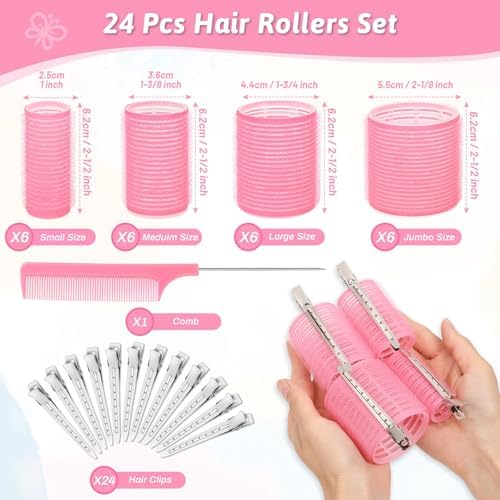 50 Pcs Rollers Hair Curlers Set with 24Pcs Self Grip Hair Rollers 4 Sizes and 24 Pcs Clips for Blowout Look Long Medium Short Thick Hair Volume - Image 2