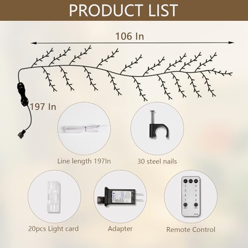 160LED Plug-In Vine Lights With Remote - Indoor Artificial Plants Flowers Tree Willow Decor for Walls, Bedroom, Living Room, Kitchen, Coffee Shop - Warm White (White) - Image 6