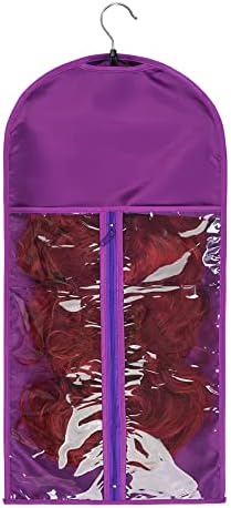 2 Packs Satin Wig Bags Storage with Wooden Hangers 23.6 x 11.4in,Purple #2 - Image 4