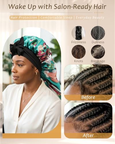 AWAYTR Long Satin Bonnet for Braids - Double Layer Hair Bonnet for Sleeping - Image 4