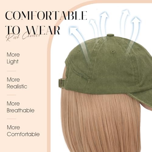 Rich Choices Hat Wigs for Women,Olive Green Baseball Cap with Hair Extensions for Women,Short Bob Hairstyle Caps with Synthetic Hair Attached Adjustable Baseball Cap Wig 6 Inch Light Blonde Hair - Image 4