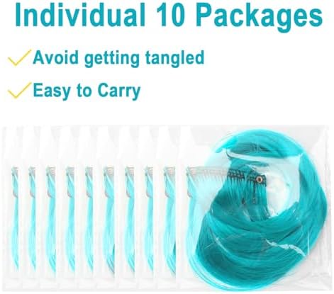 10 PCS Teal Blue Hair Extensions, Curly Wavy Synthetic Hairpieces Clip in - Image 5