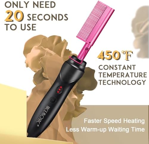 NICEMOVIC Ceramic Heating Hair Straightener Comb - Hot Pressing Brush for Natural Black Hair, Beard Wigs, and Curling (Pink) - Image 2
