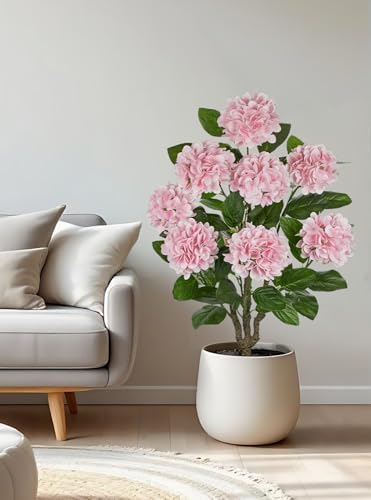 3FT Pink Hydrangea Artificial Flowers Tree 2 Pack Large Real Touch Faux Silk Hydrangea Plants Potted Fake Flower in Black Pot for Home Indoor Outdoor Front Porch Garden Entrance Living Room Decor - Image 4