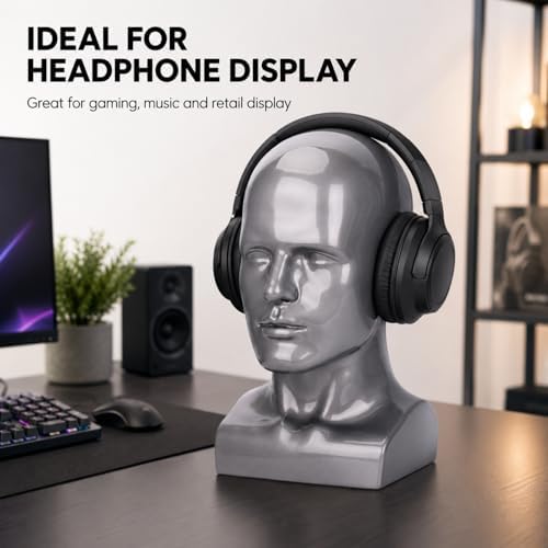 Male Mannequin Head 13.7", Silver Gray Wig Hat Display Stand - Image 5