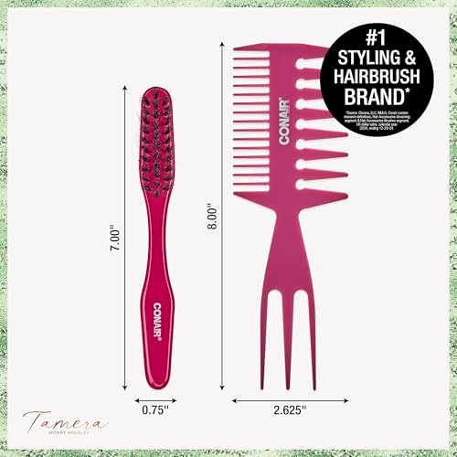 CONAIR x Tamera Mowry Collection Smoothing Brush and 3 in 1 Comb Set- slick back hairbrush to smooth flyaways - perfect to section or tease hair - sleek ponytail bun - 2 piece bundle - Image 6