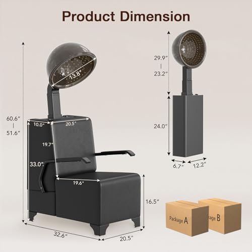 SyyBhb 2-in-1 Hooded Dryer Chair for Salon, 1000W Adjustable Downdraft Hood, 60-Minute Timer, Temperature Control - Image 2