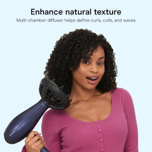 Conair Hair Dryer with Multi-Chamber Hair Diffuser Attachment, Dark Blue - Image 5
