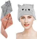 2 Pack Cat Microfiber Hair Towel Wrap for Women & Kids, Super Absorbent Hair Turban with Button, Soft Hair Drying Cap for Curly/Thick/Long Hair, Head Towel Wrap for Hair Care by Unknown