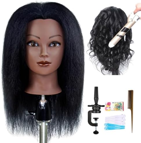 ISHOT 100% Real Human Hair Mannequin Head 16", Practice Head with Stand by ISHOTAIME