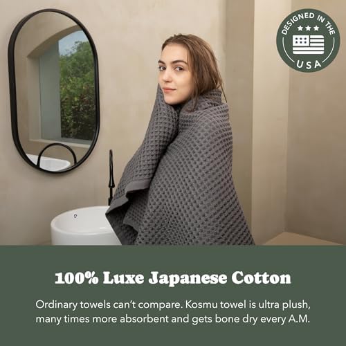 Luxury Organic Japanese Cotton Waffle Bath Towel | Thick, Absorbent, Quick Dry Bathroom Towels for Shower, Sauna, Onsen| Hotel & Spa Quality, Gift-Ready (Smoke Grey, Bath Sheet Set (3-Piece)) - Image 3