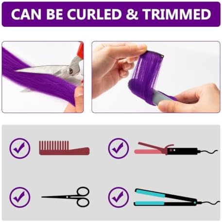 Colored Hair Extensions Clip in Purple and Orange Hairpiece 14 PCS - Image 3