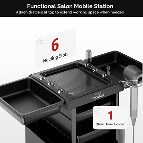 OmySalon Salon Trolley with 6 Drawers & Dryer Holder, Rolling Hair Cart Organizer, Mobile Storage Station Hairstylist Cart with Wheels for Beauty Tattoo Hairdressing - Image 2